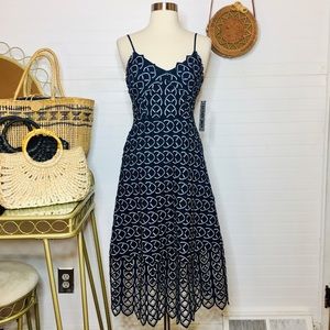 Gianni Bini Eyelet Lace Navy Midi Dress